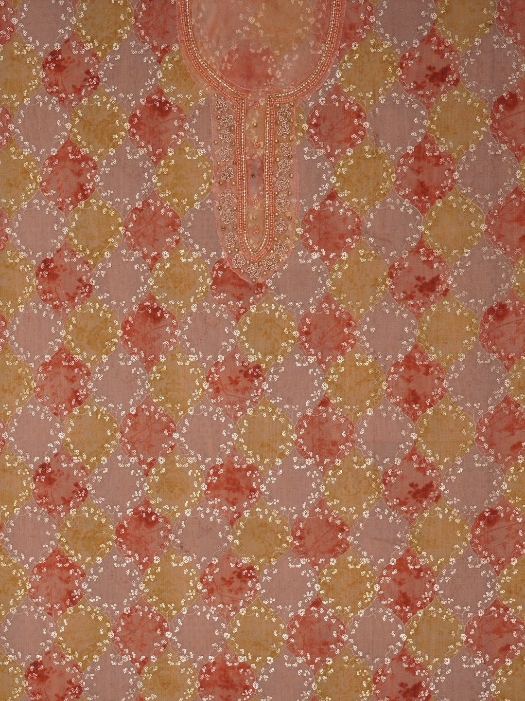 Sequin Embellished Organza Multicolor Dress Material with Dupatta