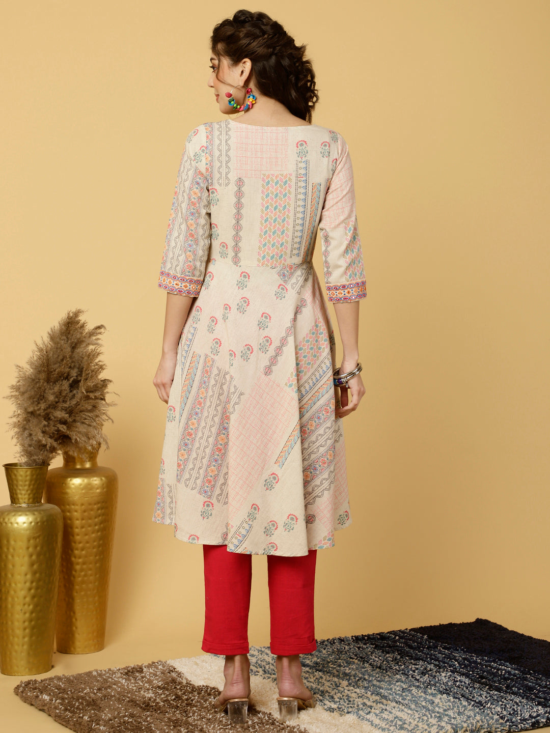 Abstract Printed Mirror Work Angrakha Kurta