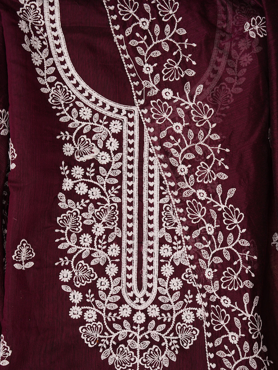 Unstitched Purple Embroidered Cotton Blend Dress Material With Dupatta