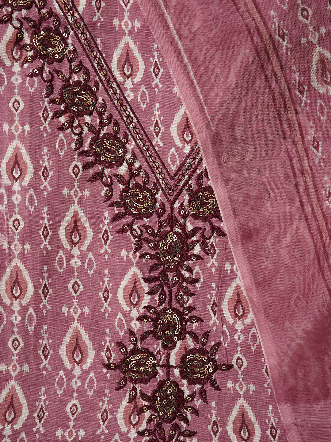 Purple Unstitched Printed Pure Cotton Dress Material With Dupatta