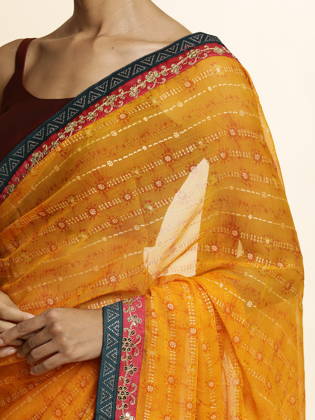 Orange Printed Lightweight Georgette Saree