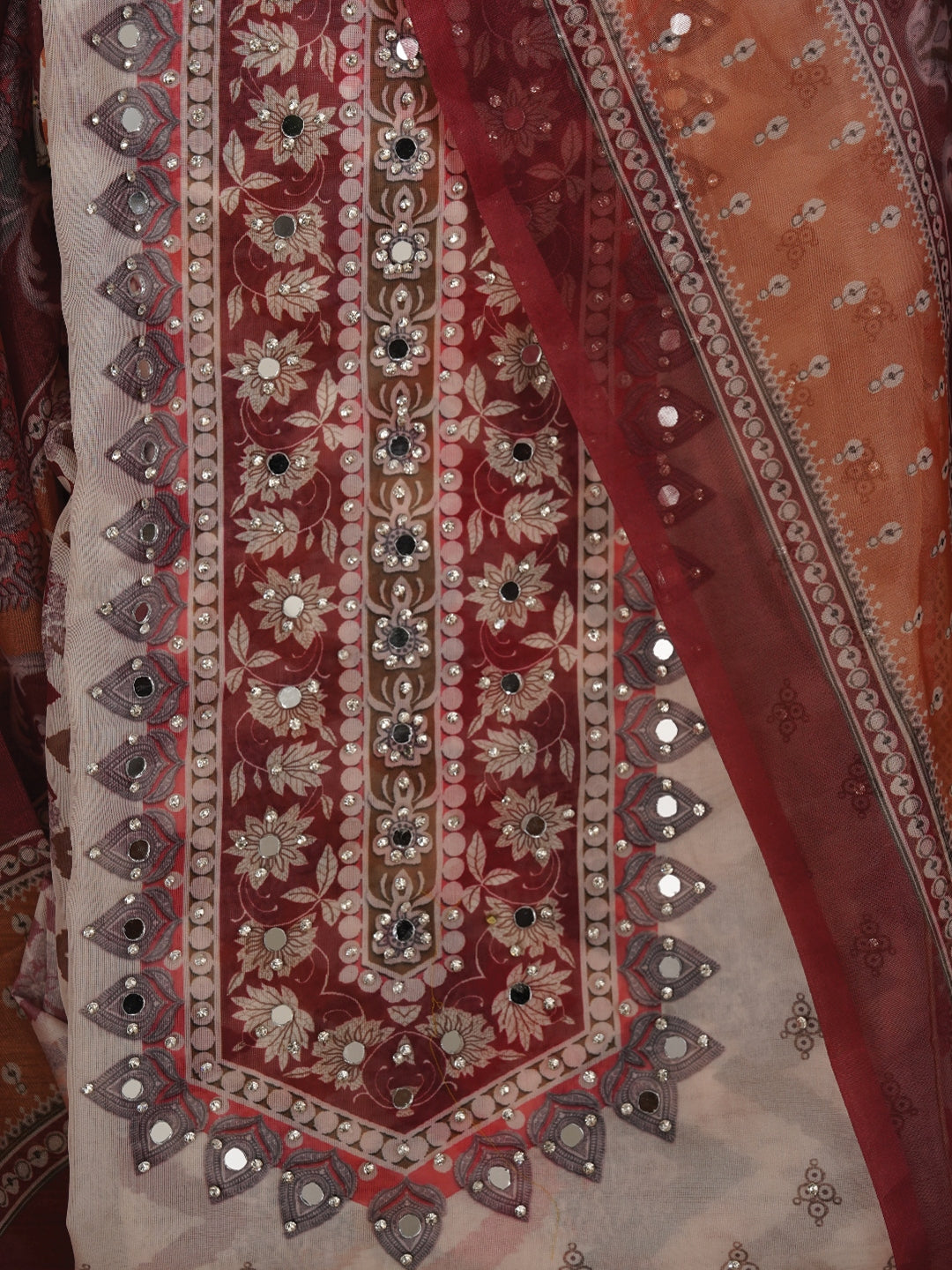 Multicolor Floral Printed Organza Dress Material With Dupatta