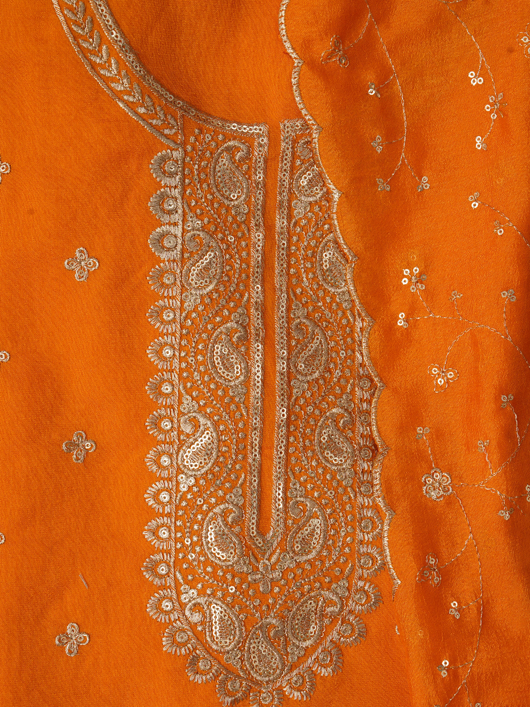 Yellow Unstitched Embroidered Cotton Blend Dress Material With Dupatta