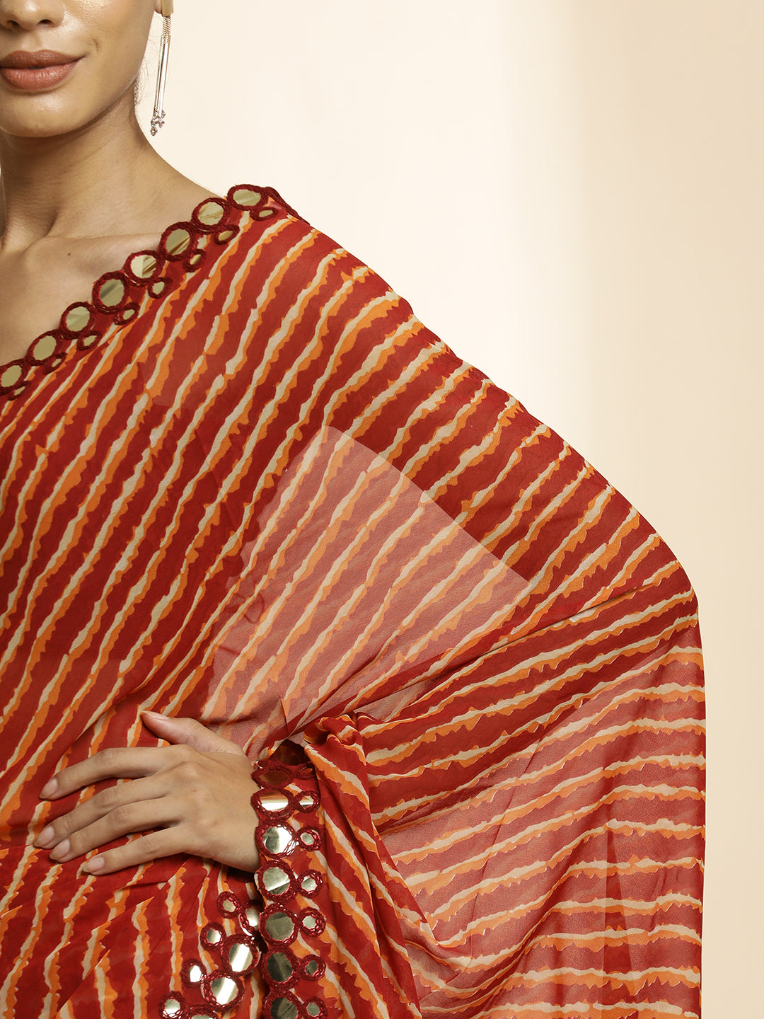 Chiffon Leheriya Mirror Work Saree