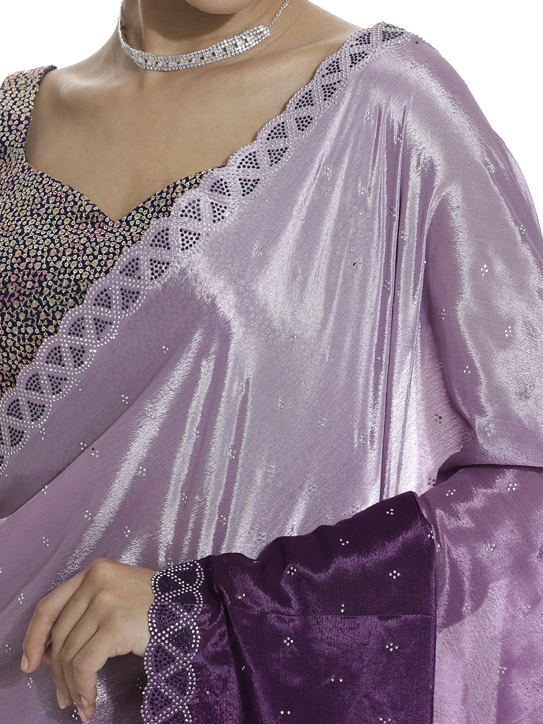 Satin Siroski Work Party Wear Lavender Saree