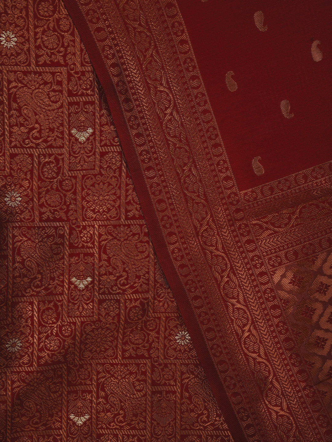 Red Red Silk Zari Woven Dress Material with Dupatta