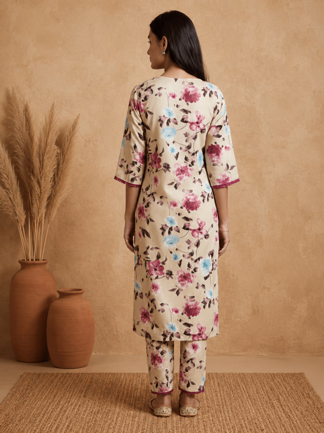 Floral Printed Straight Kurta & Trousers Sets