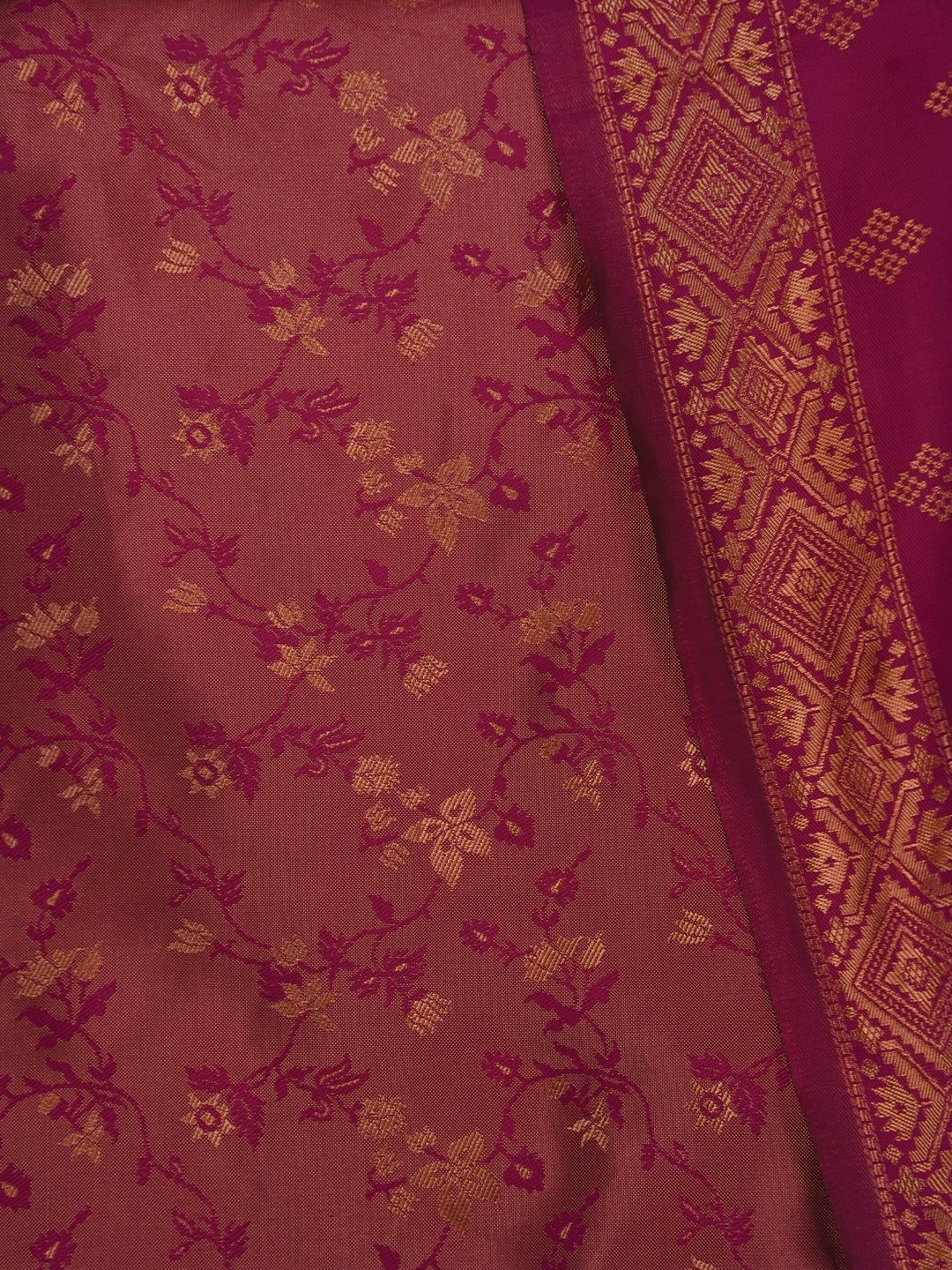 Pink Floral Silk Zari Woven Dress Material with Dupatta