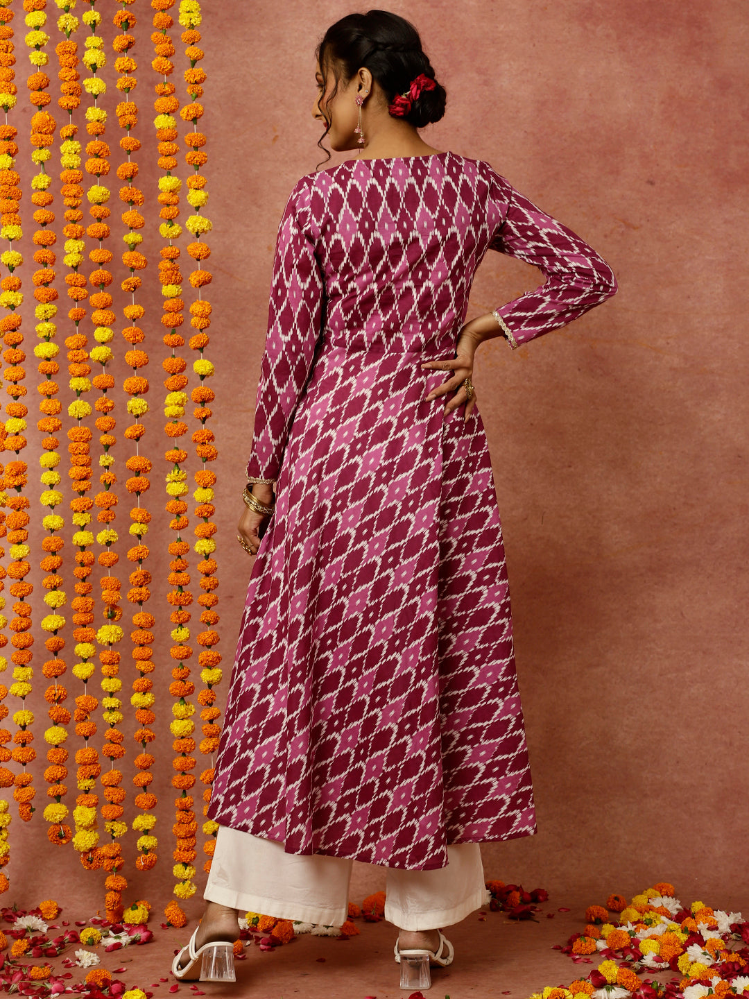 Purple Ikat Printed Angrakha Kurta