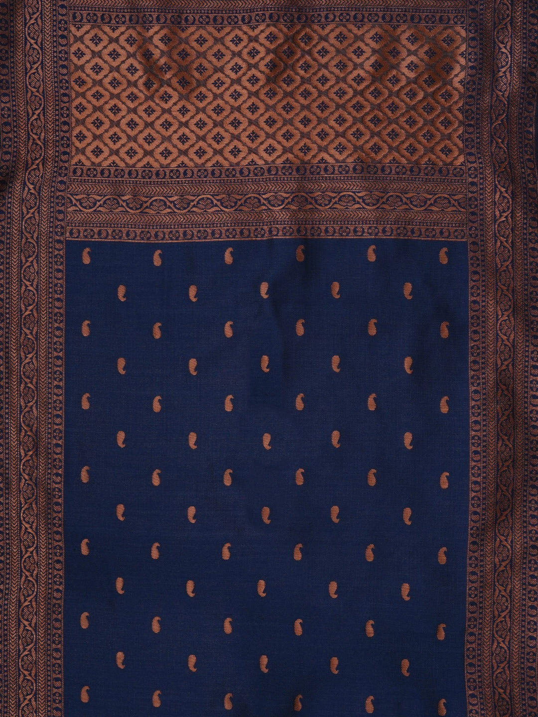 Navy Blue Floral Silk Zari Woven Dress Material with Dupatta