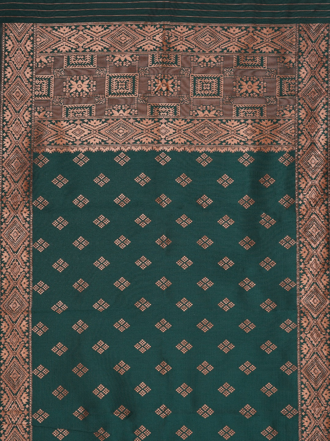 Mehandi Floral Silk Zari Woven Dress Material with Dupatta