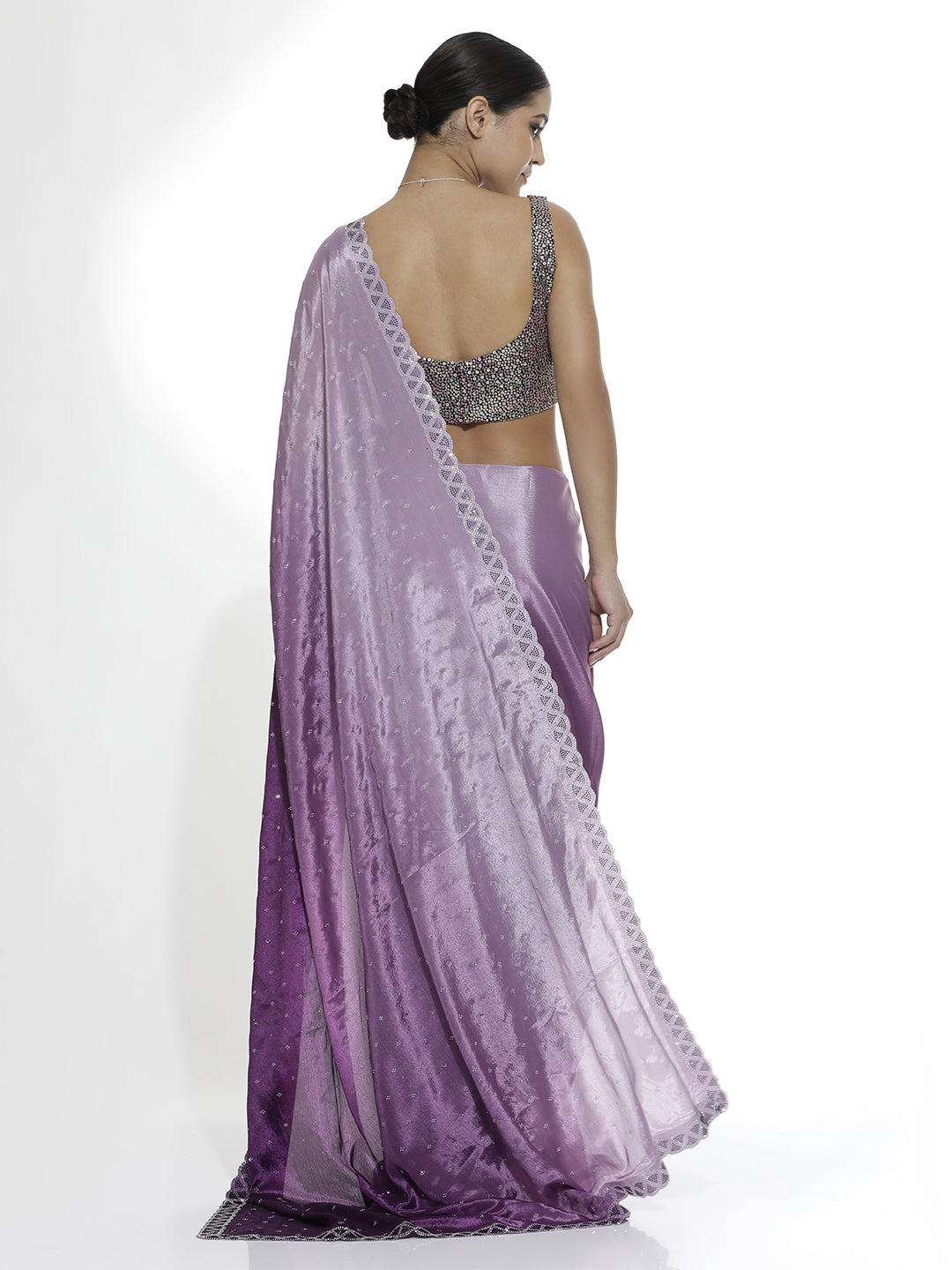 Satin Siroski Work Party Wear Lavender Saree