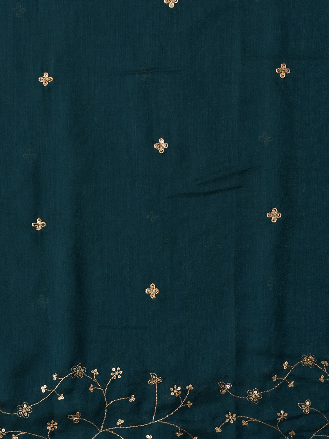 Teal Unstitched Embroidered Cotton Blend Dress Material With Dupatta