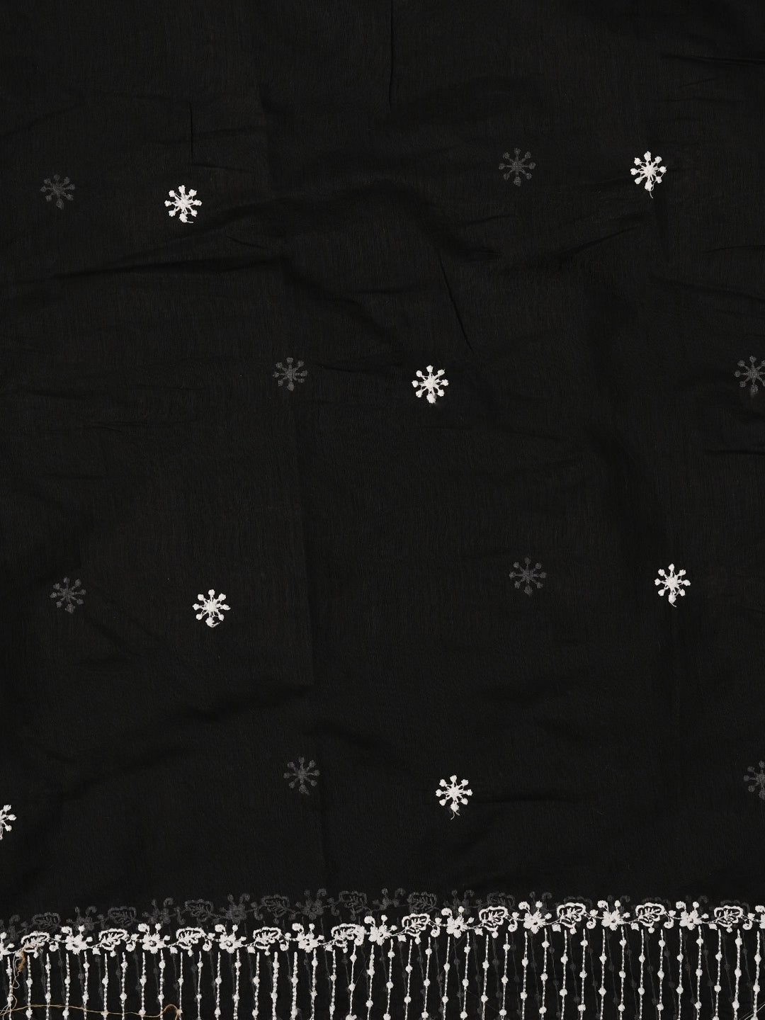 Unstitched Embroidered Cotton Blend Black Dress Material With Dupatta