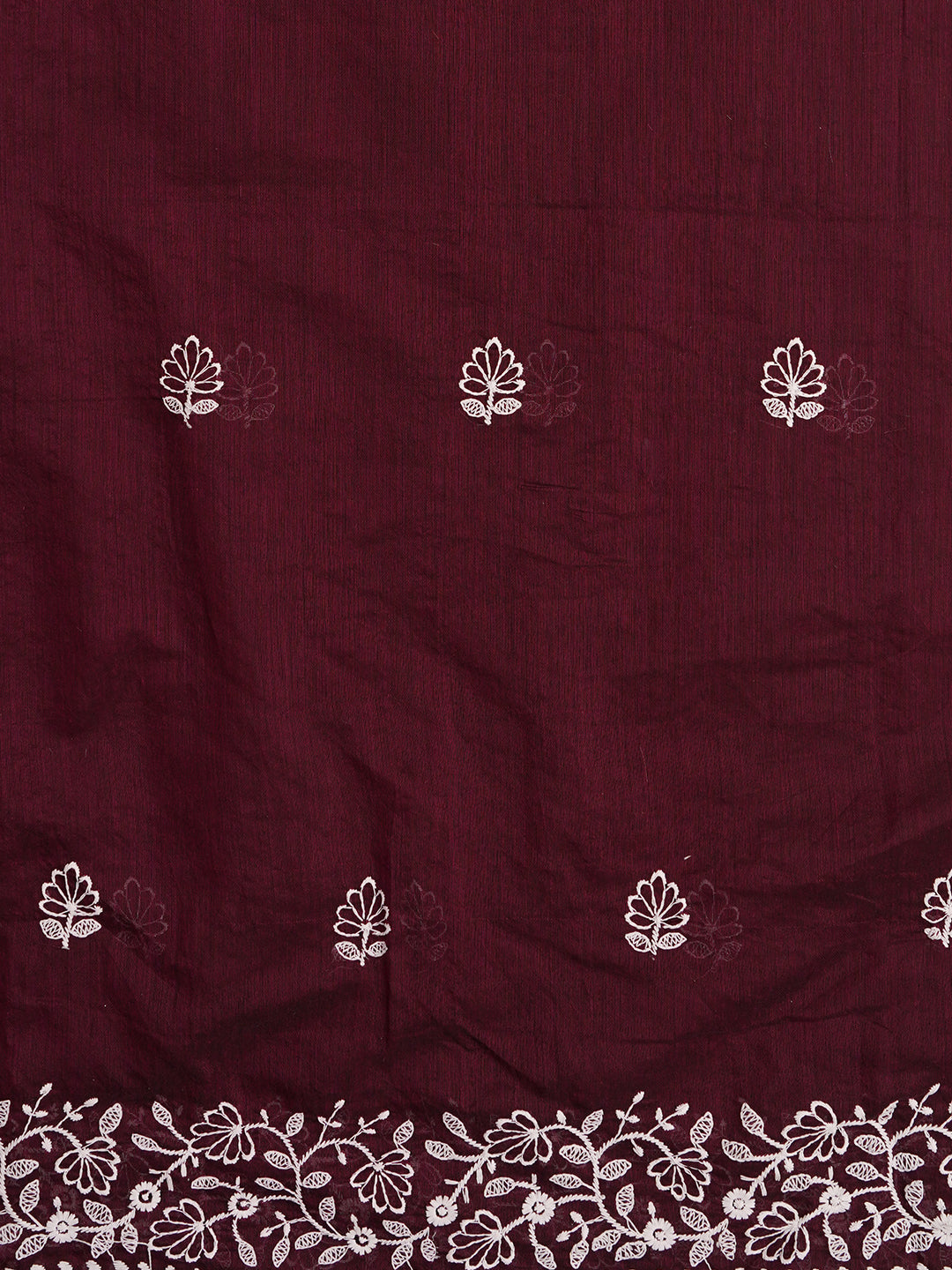 Unstitched Purple Embroidered Cotton Blend Dress Material With Dupatta