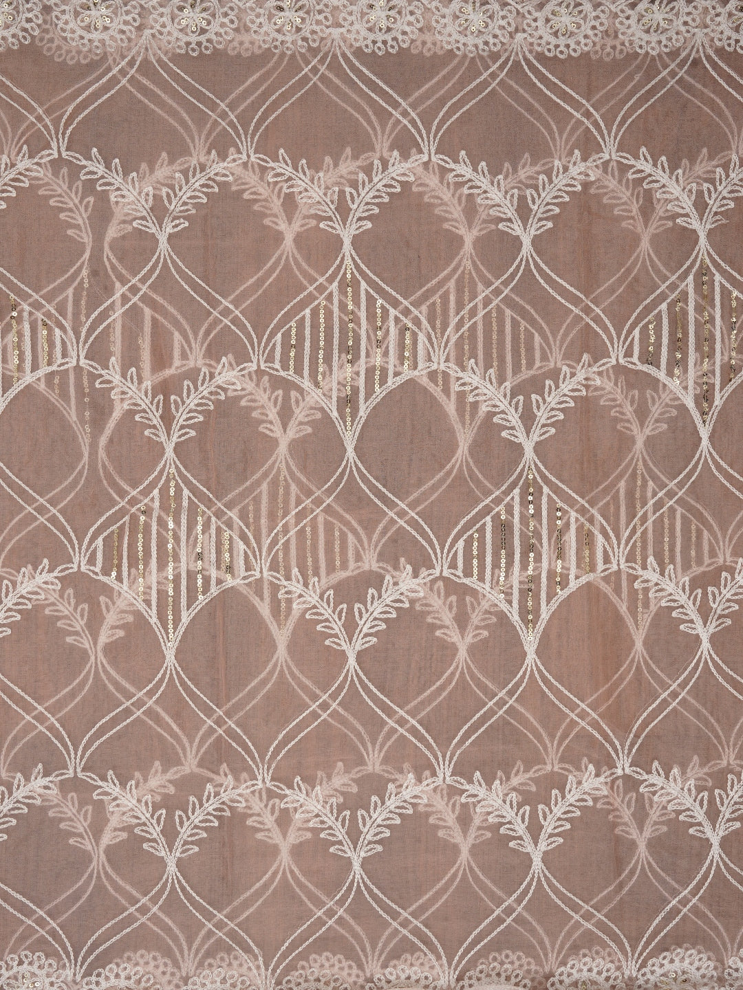 Peach Floral Embroidered Organza Dress Material with Dupatta