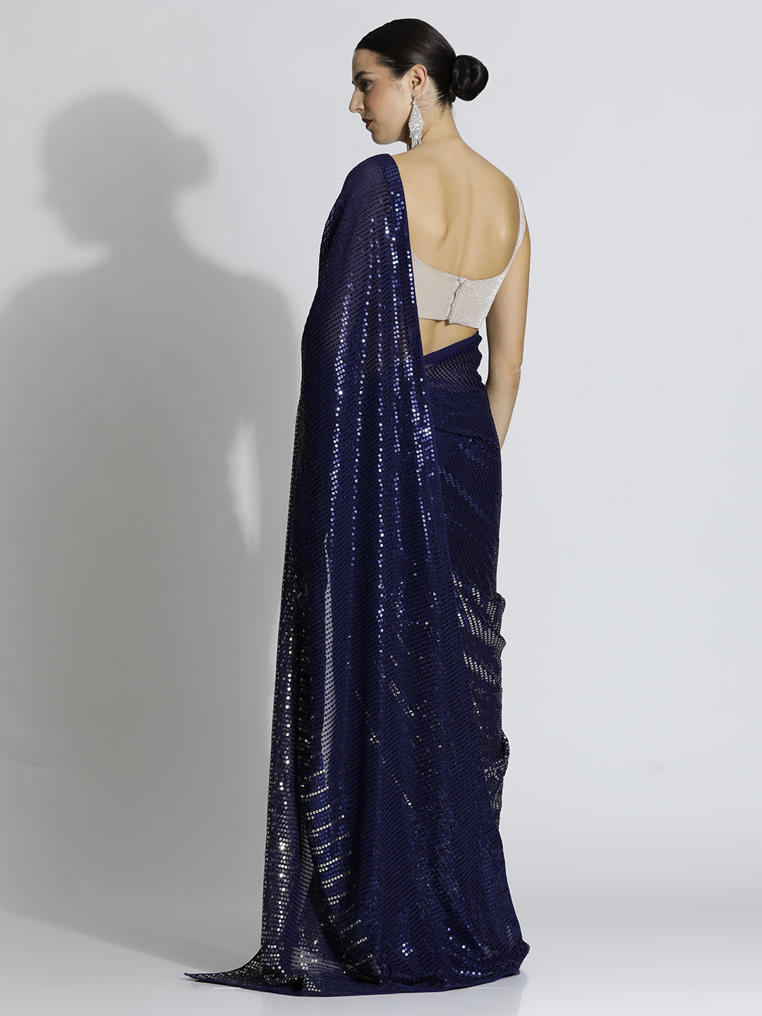 Royal Blue Sequin Embroidered Party Wear Tissue Saree