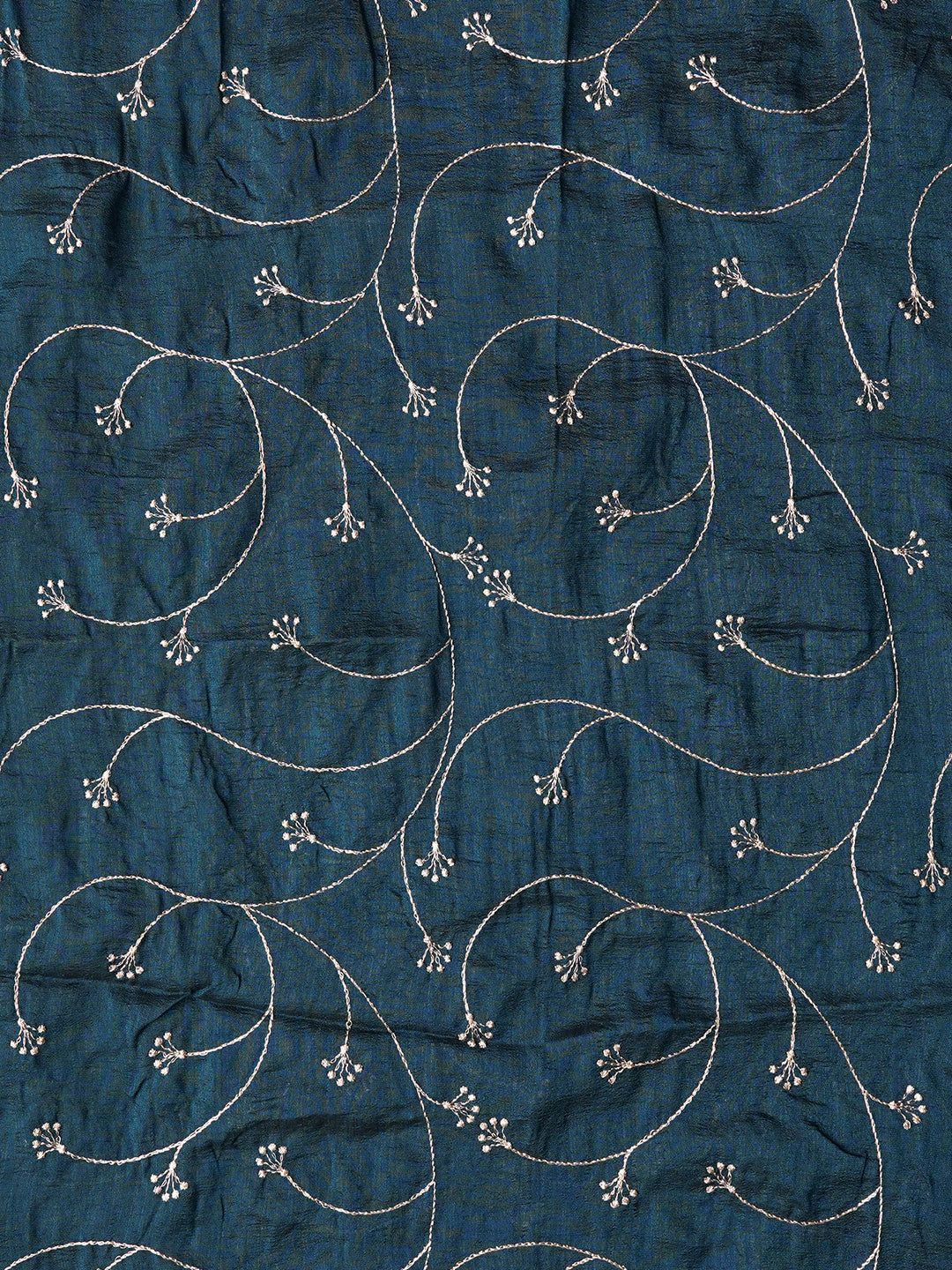 Teal Unstitched Embroidered Silk Blend Dress Material With Dupatta