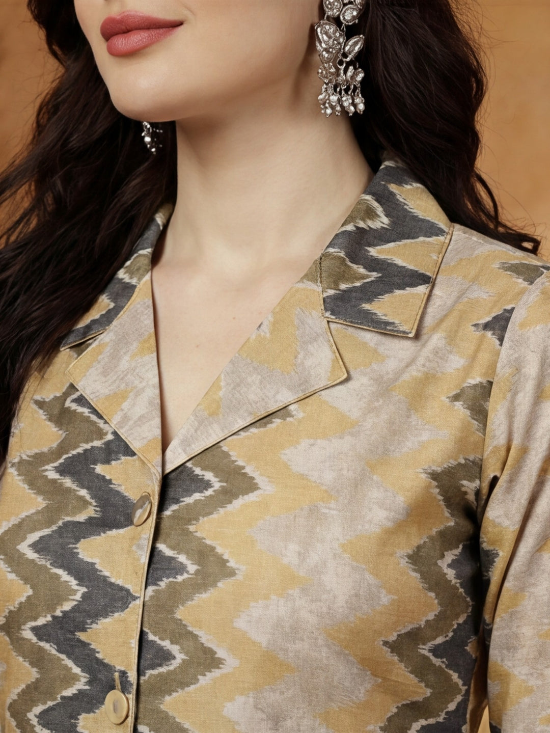 Green Geometric Printed A-line Kurta With Palazzo