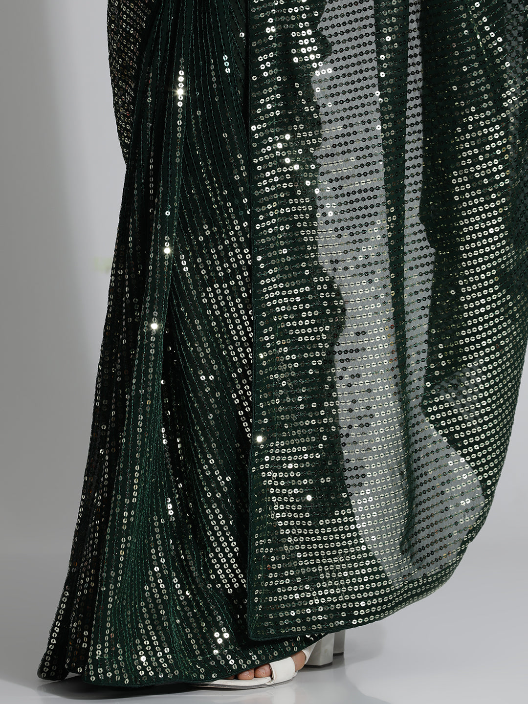 Green Sequin Embroidered Party Wear Tissue Saree