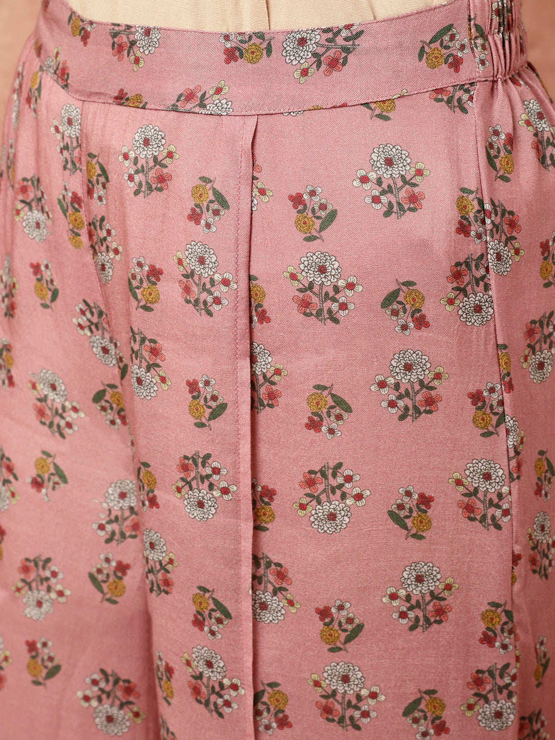 Rose Ethnic Printed Gathered Kurta With Palazzo Co-ord Set