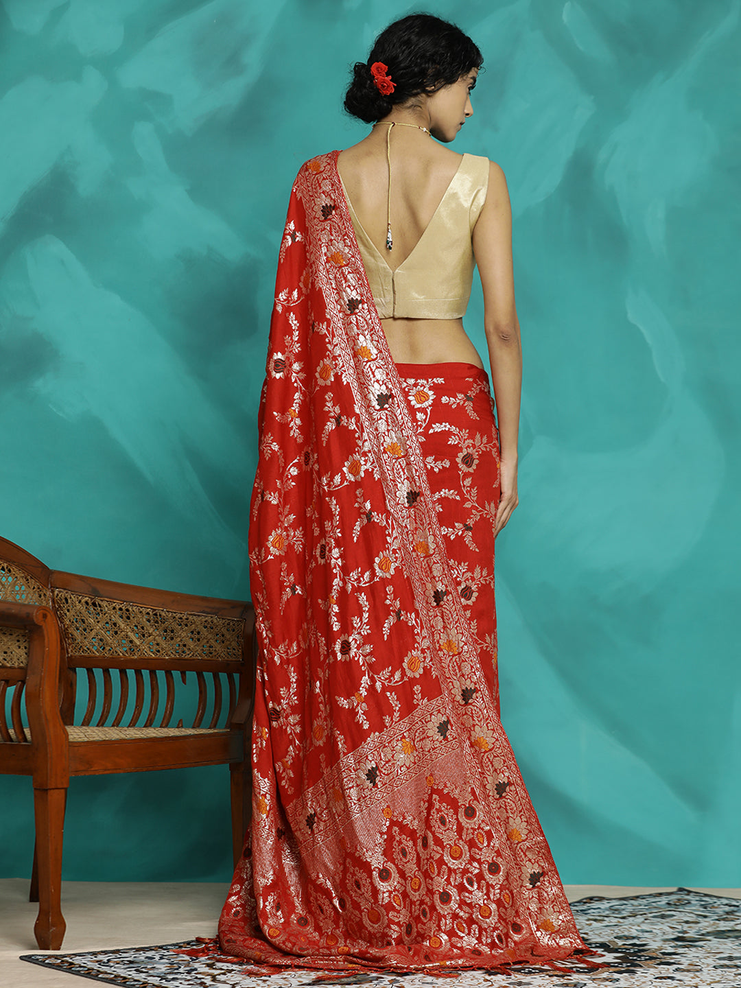 Floral Zari Woven Heavy Red Banarasi Saree