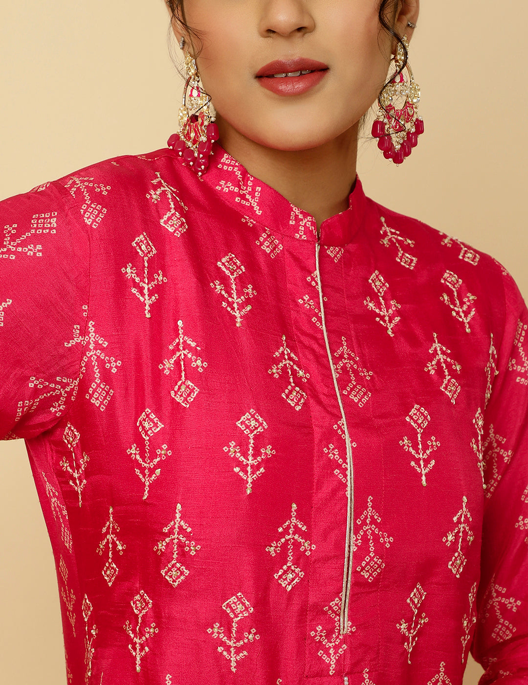 Bandhani Printed Dola Silk Pink Co-ord Set
