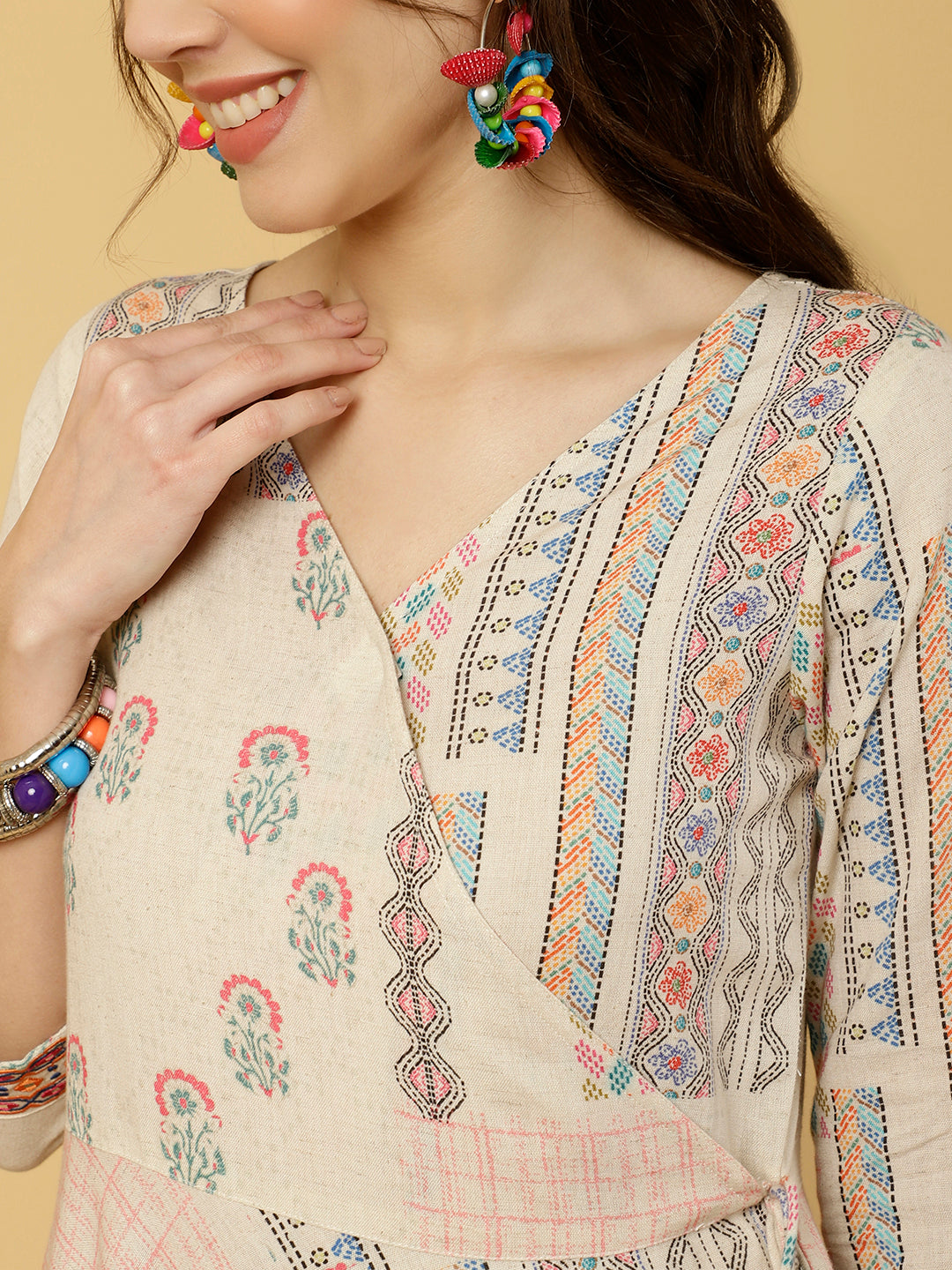 Abstract Printed Mirror Work Angrakha Kurta