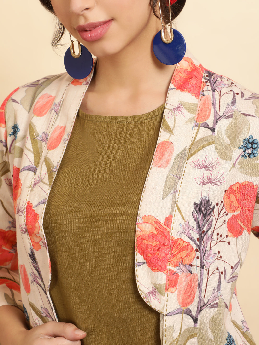 Olive Green Kurta And Palazzo With Shrug Co-ord Set