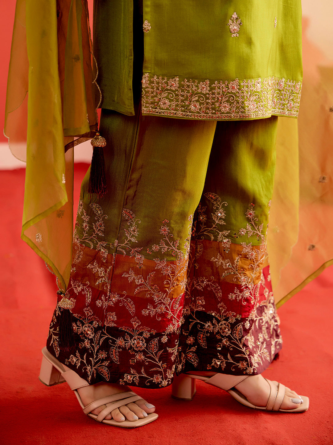 Mehendi Green Zardozi Embroidered Festive Kurta Set With Dupatta