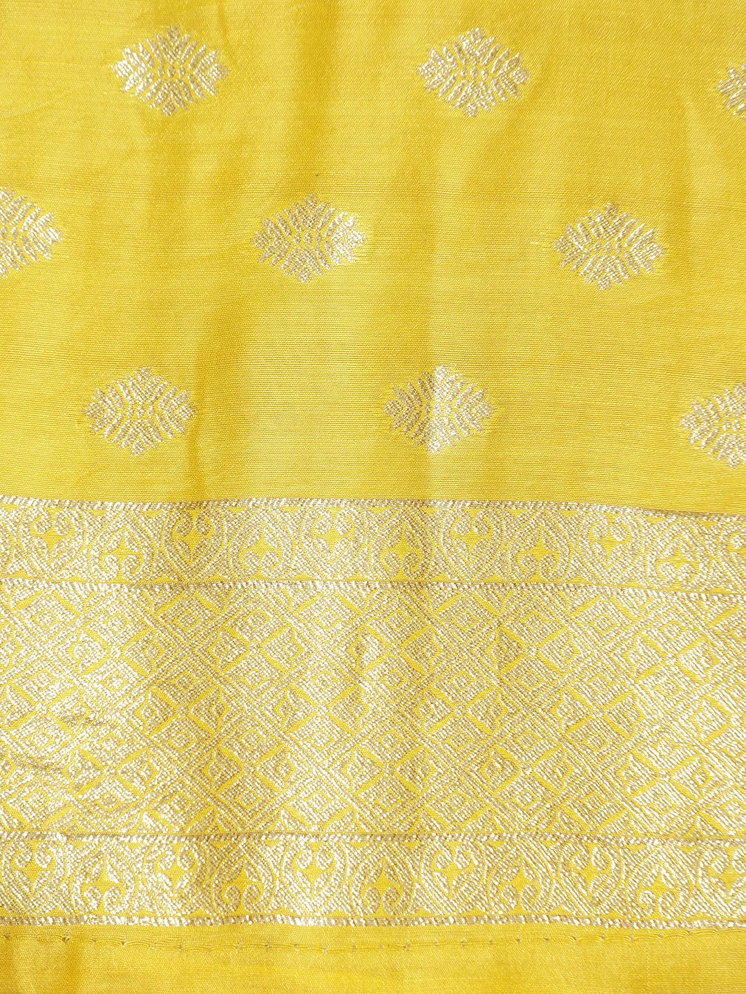 Yellow Party Wear Silk Banarasi Floral Zari Woven Design Saree