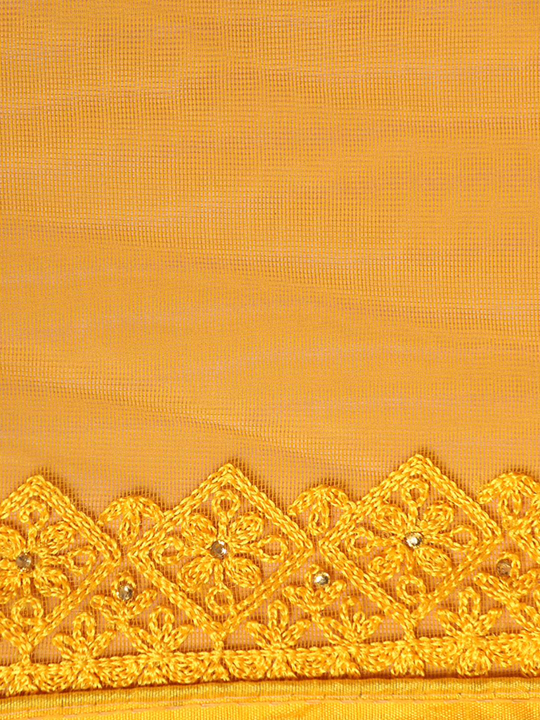 Mustard Party Wear Floral Embroidered Net Saree