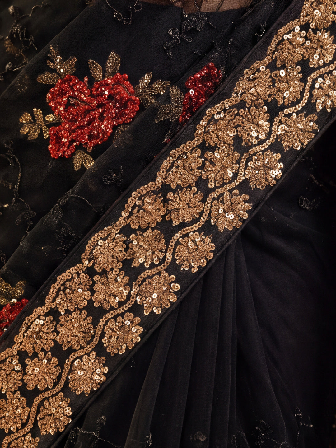 Jaipur Kurti Women'S Dashing Embroidery Work Black Saree