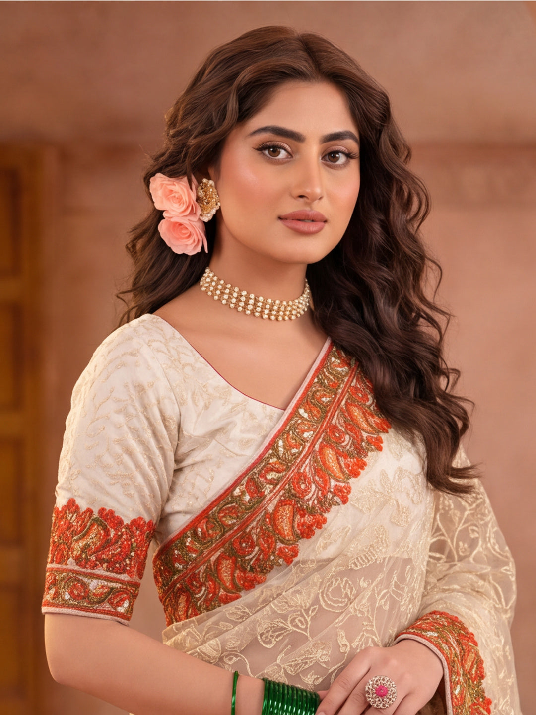 Jaipur Kurti Women'S Stylish Embroidery Work White Saree