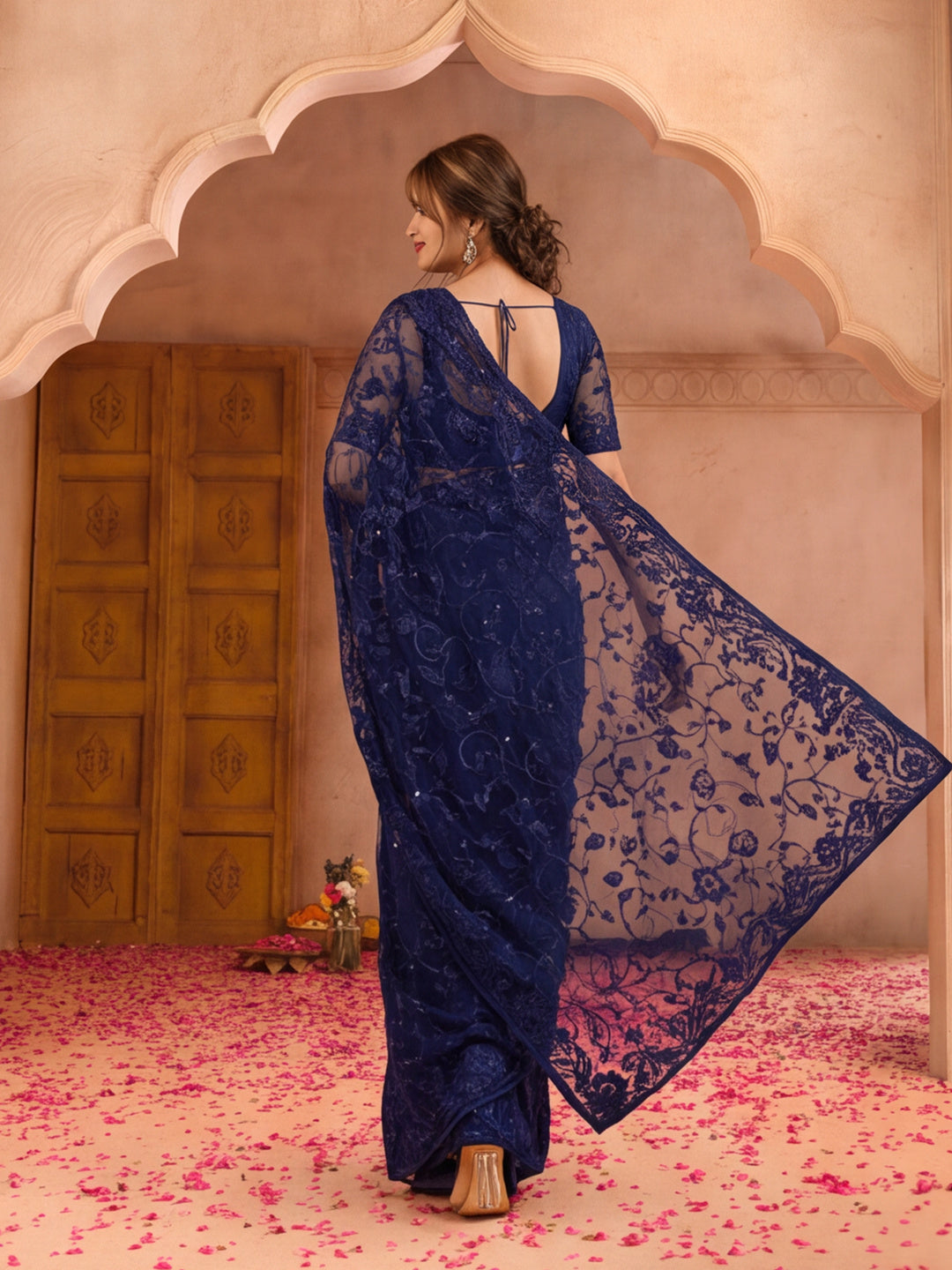 Jaipur Kurti Women'S Designer Embroderied Work Neavy Blue Saree
