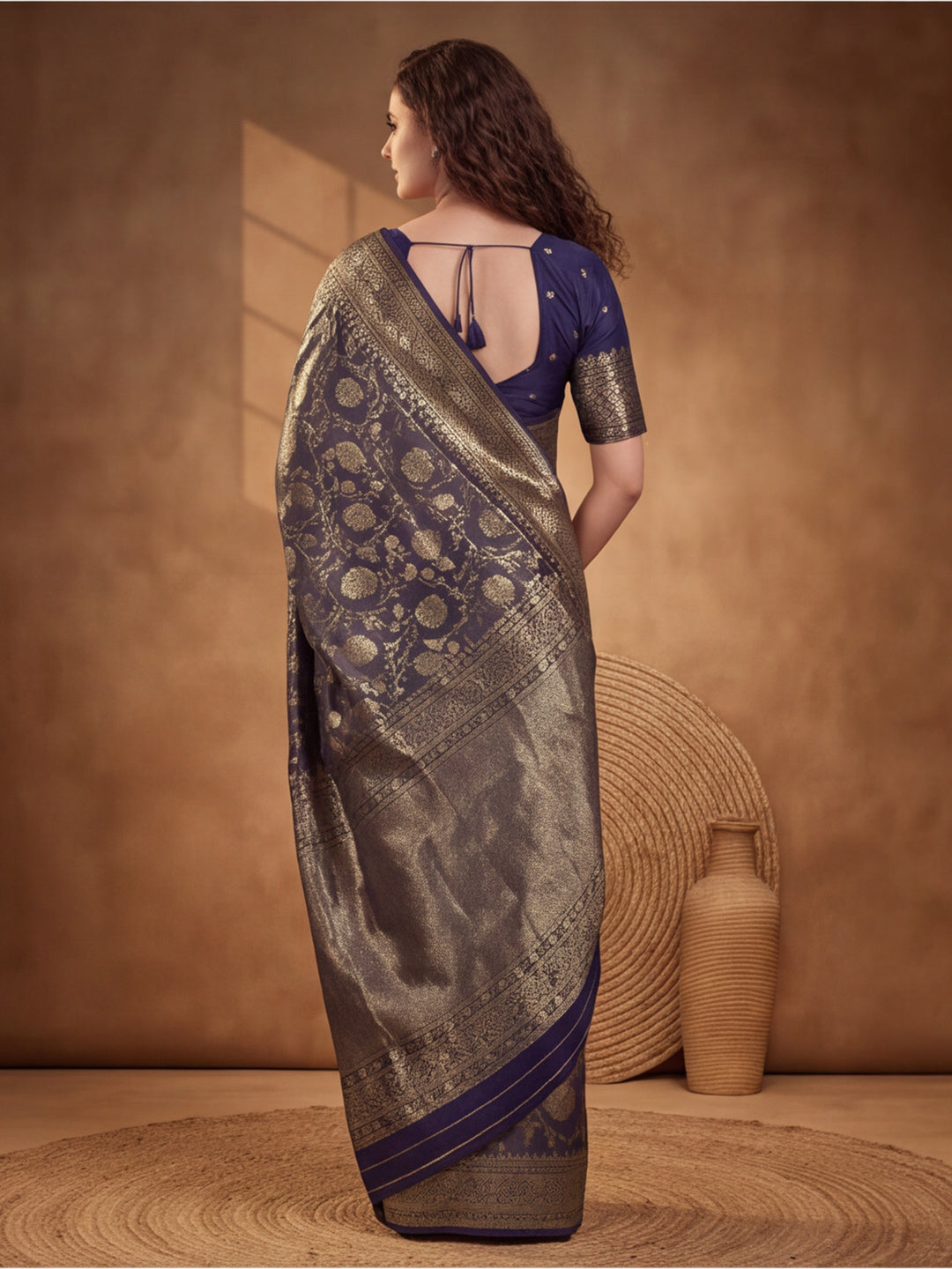 Captivating Navy Blue Weaving Work Banarasi Silk Saree - By Jaipur Kurti