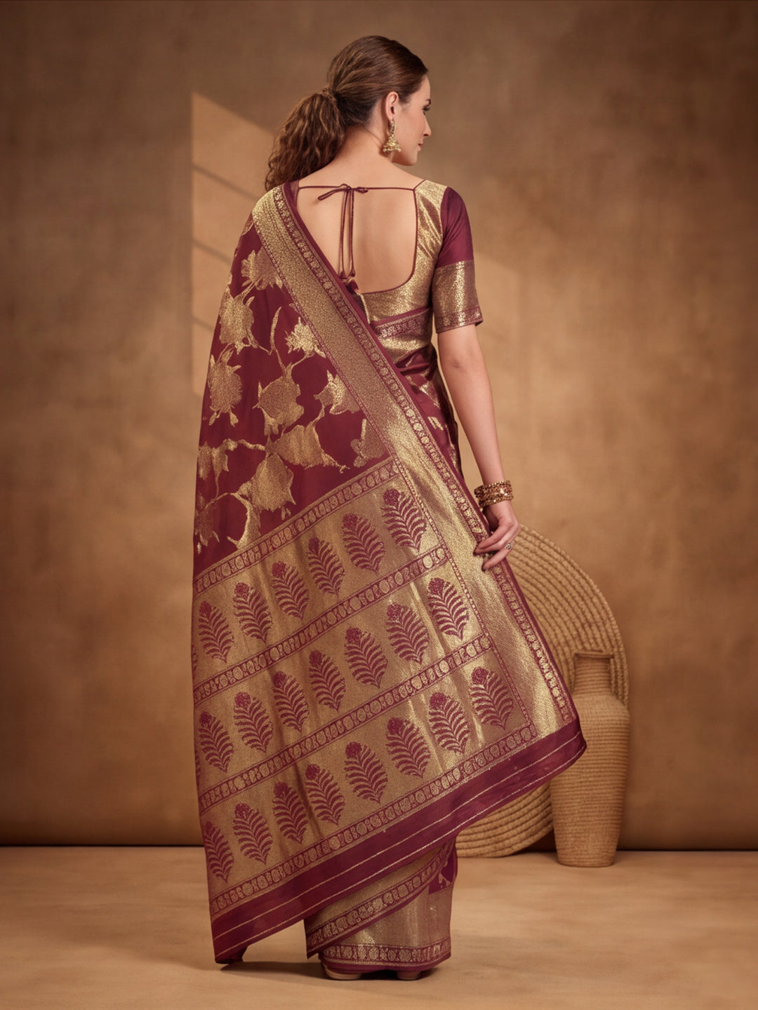 Exquisite Maroon Weaving Work Banarasi Silk Saree - By Jaipur Kurti