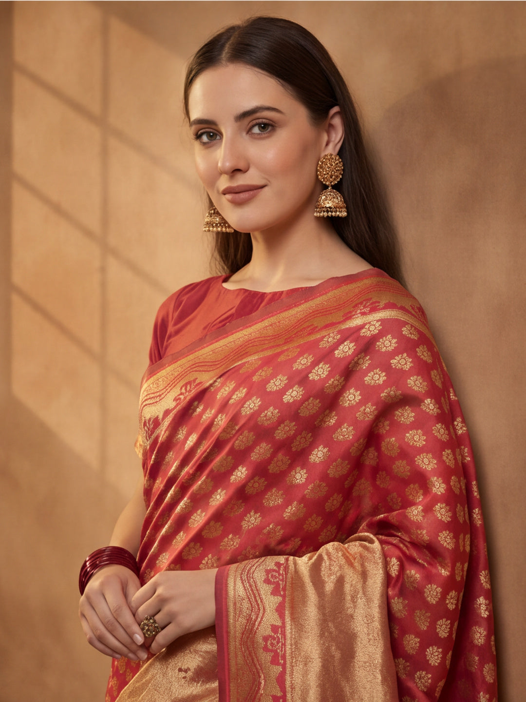 Jaipur Kurti Women'S Red Colour Designer Weaving Saree