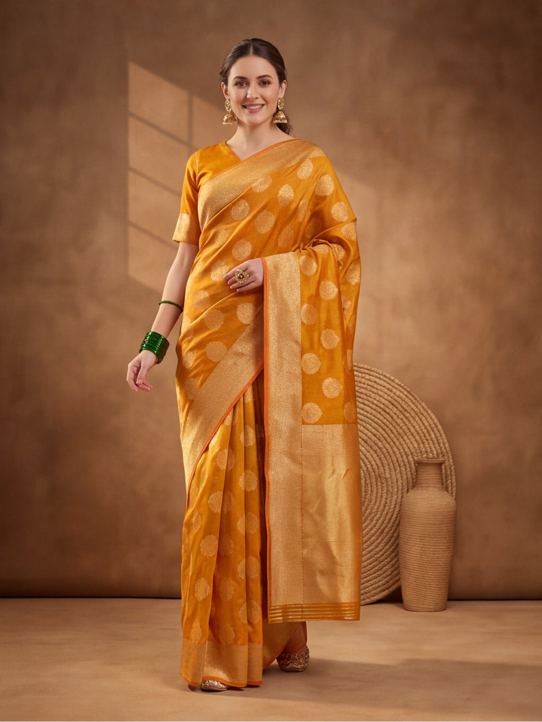 Jaipur Kurti Women'S Classic Weaving Work Orange Saree