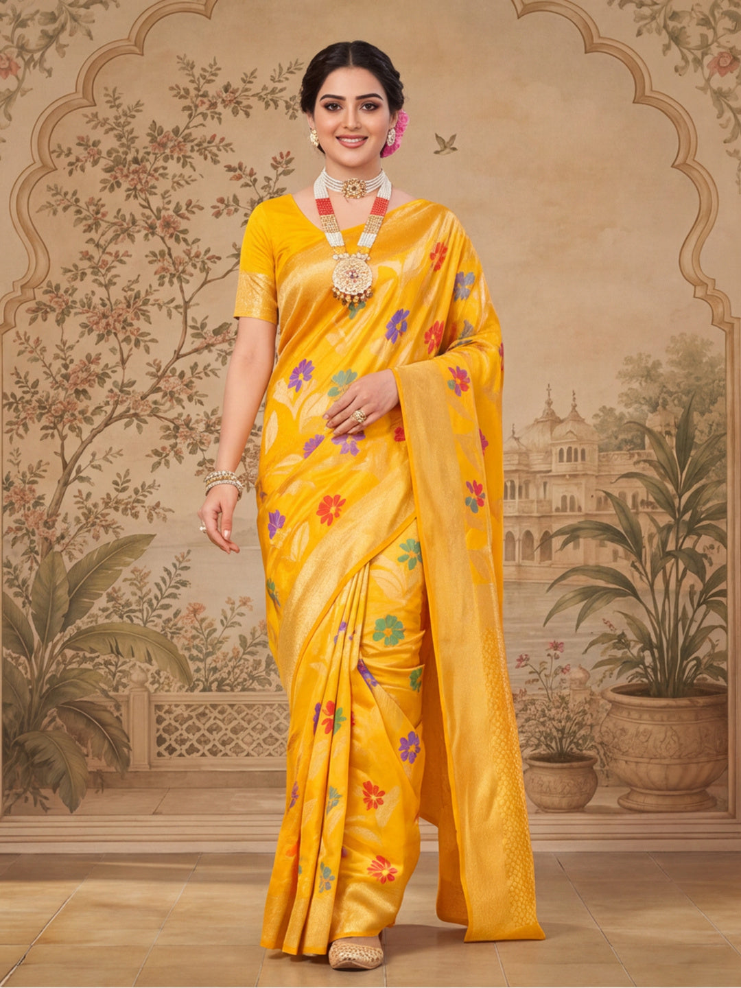 Yellow Color Weaving Work Cotton Saree By Jaipur Kurti