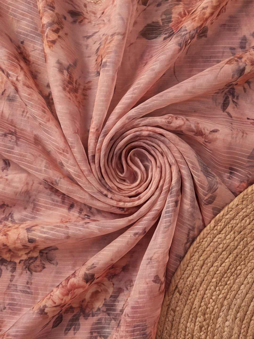 Peach Tusser Silk Saree with Subtle and Sophisticated Digital Prints – By Jaipur Kurti