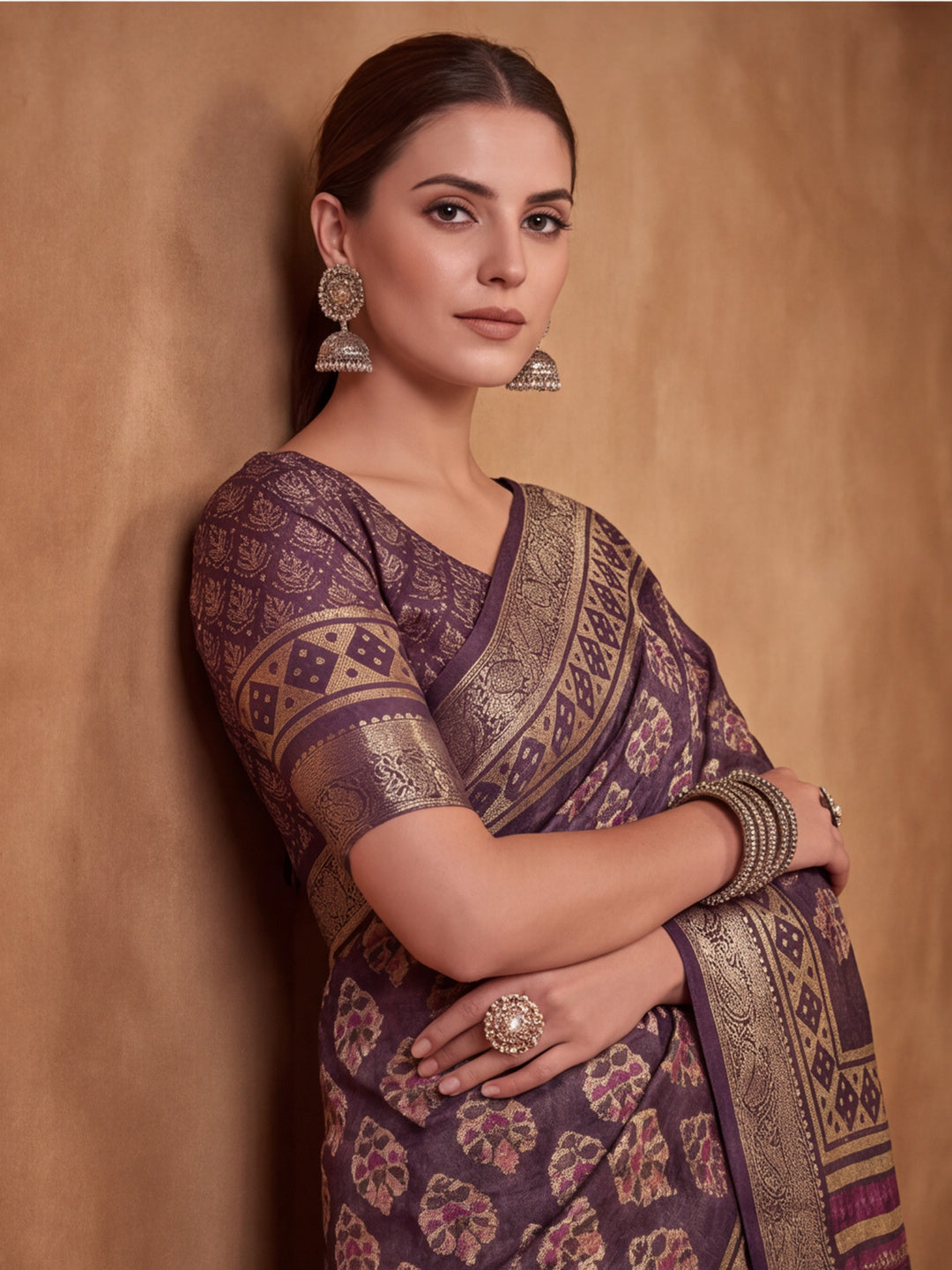 Purple Moss Chiffon Silk Saree with Chic Digital Prints – By Jaipur Kurti