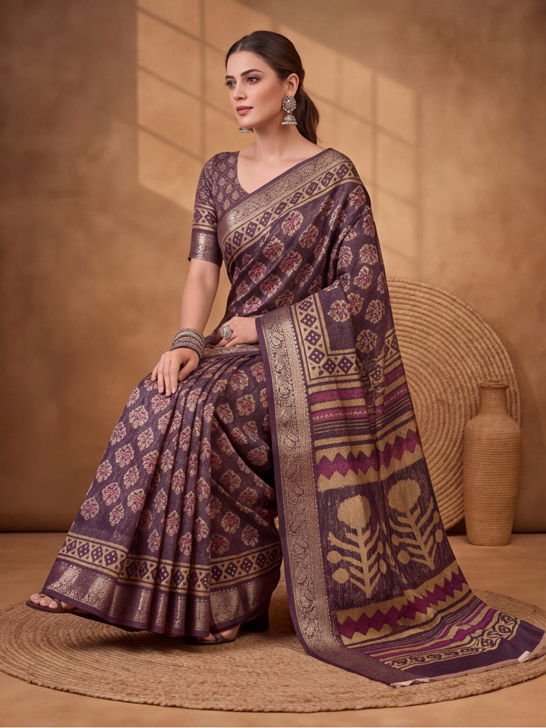 Purple Moss Chiffon Silk Saree with Chic Digital Prints – By Jaipur Kurti