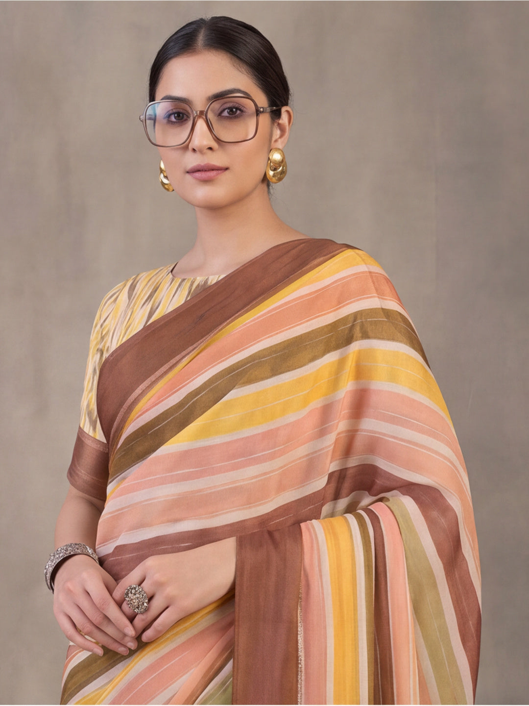 Statement Multicolor Digital Print Moss Chiffon Saree – By Jaipur Kurti