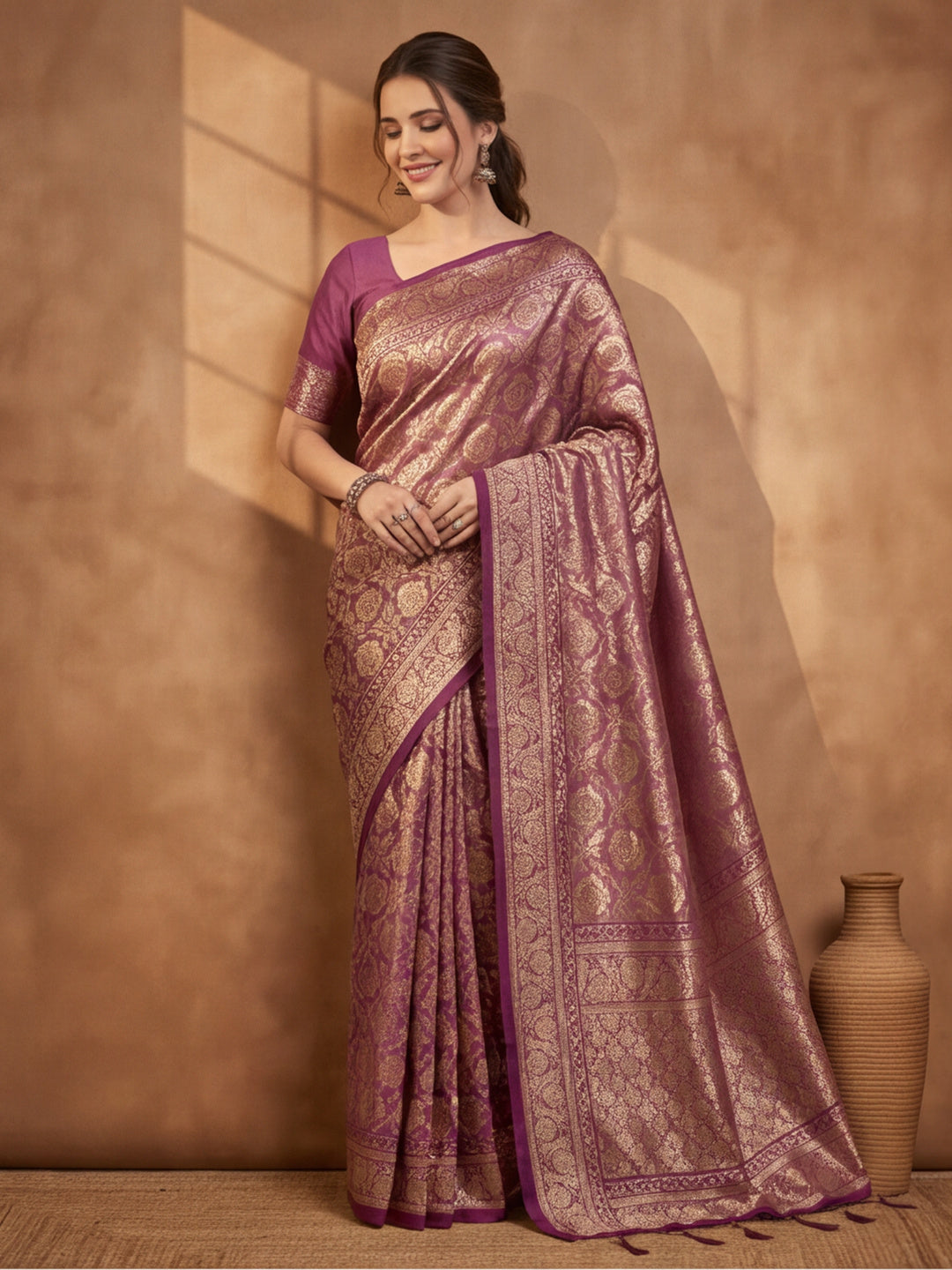 Jaipur Kurti Women'S Wine Colour Designer Weaving Work Saree