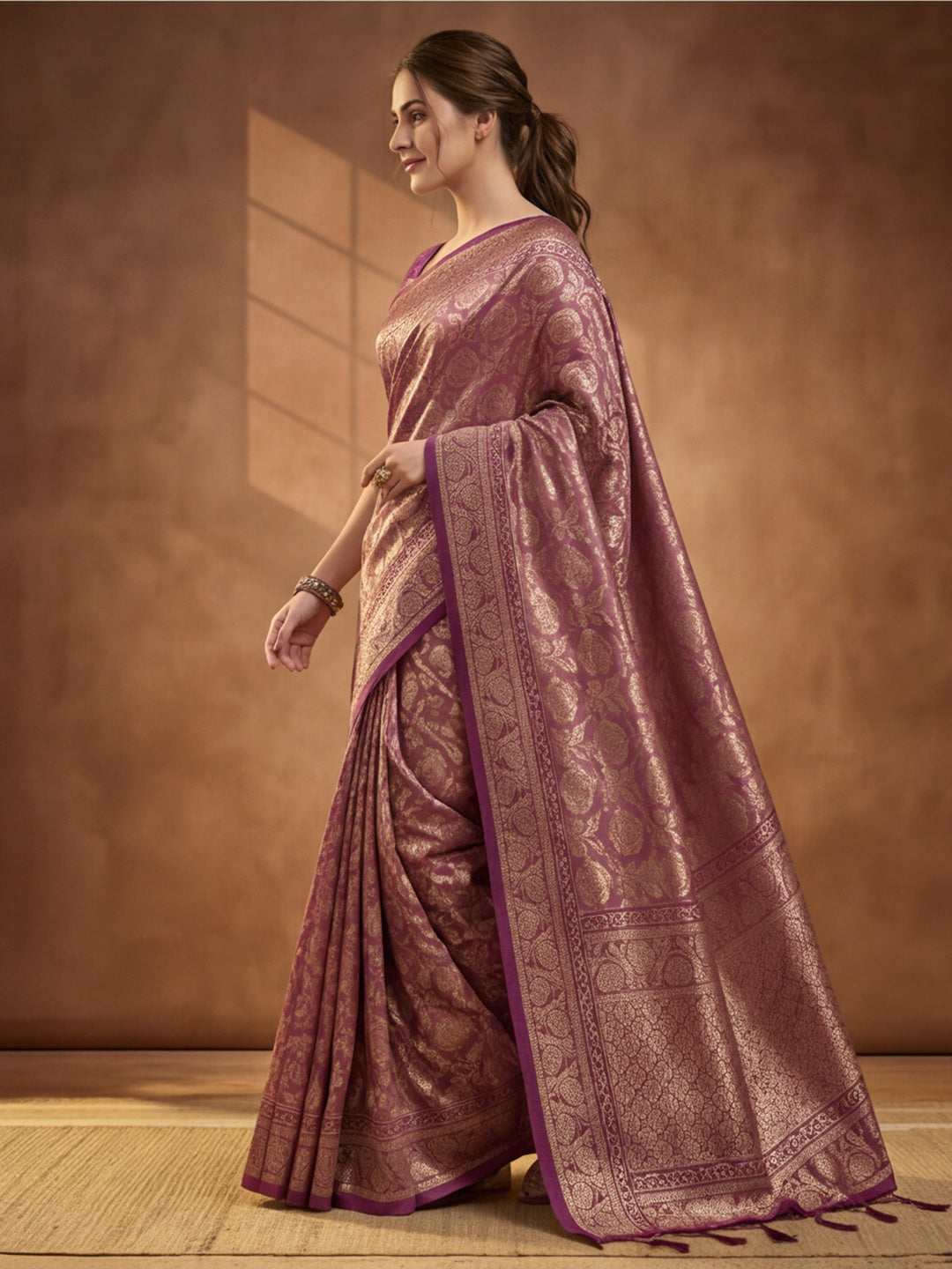 Jaipur Kurti Women'S Wine Colour Designer Weaving Work Saree