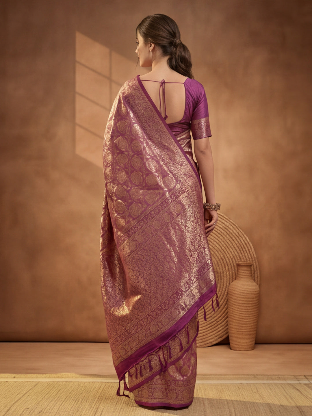 Jaipur Kurti Women'S Wine Colour Designer Weaving Work Saree