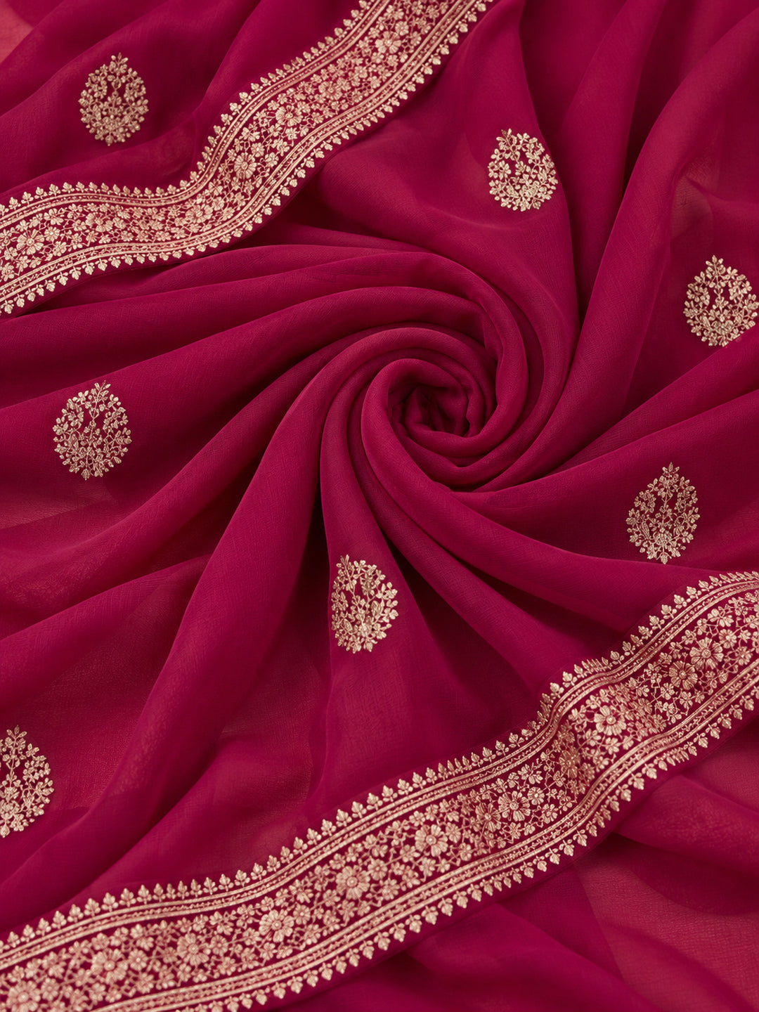 Rani Georgette Saree with Beautiful Embroidered Patterns by Jaipur Kurti