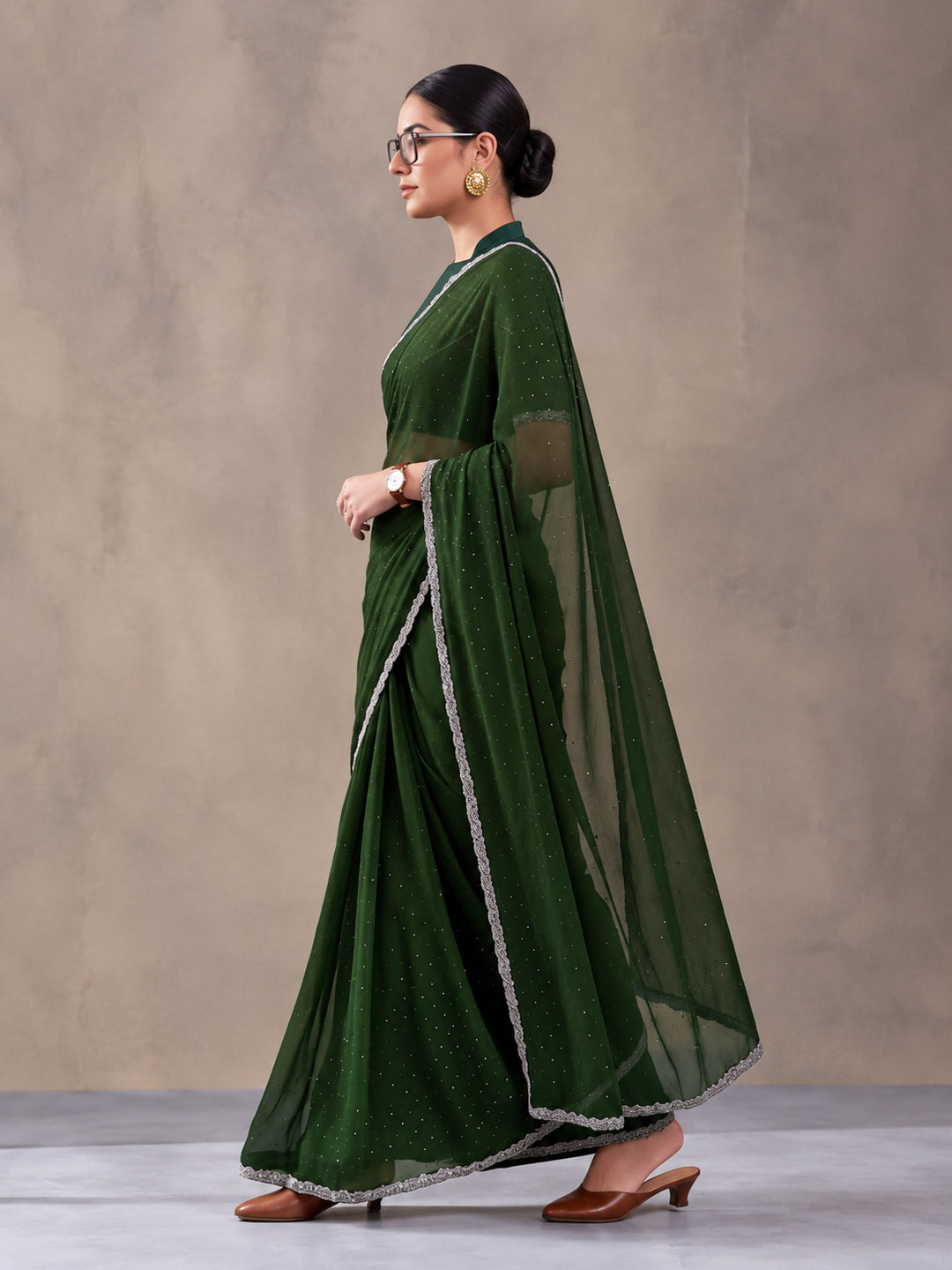 Olive Vichitra Silk Embellished Saree for Women by Jaipur Kurti