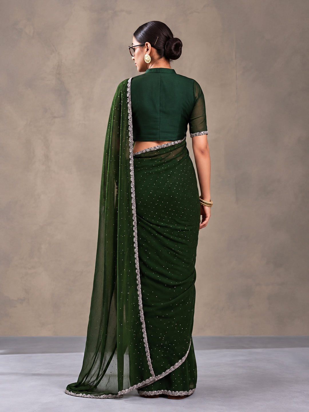 Olive Vichitra Silk Embellished Saree for Women by Jaipur Kurti